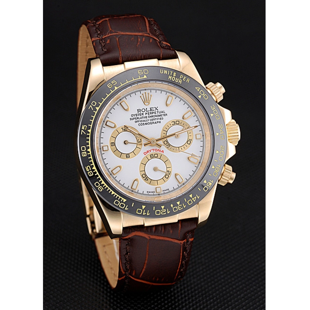 Good copy rolex watches 622633 Cosmograph Daytona Leather Bracelet White Case Gold Brown Dial Rolex 0817